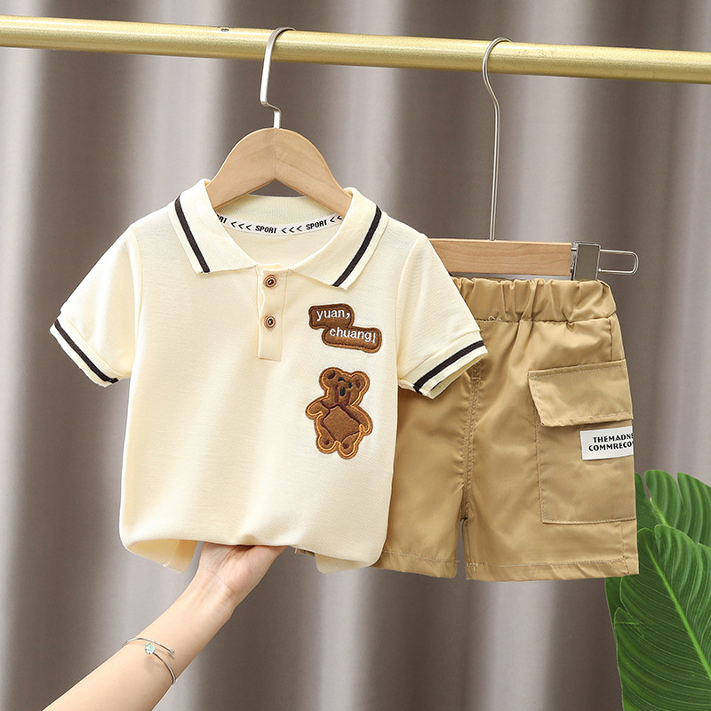 男童夏装儿童短袖套装夏季新款小童男宝宝时尚条纹polo衫两件套潮