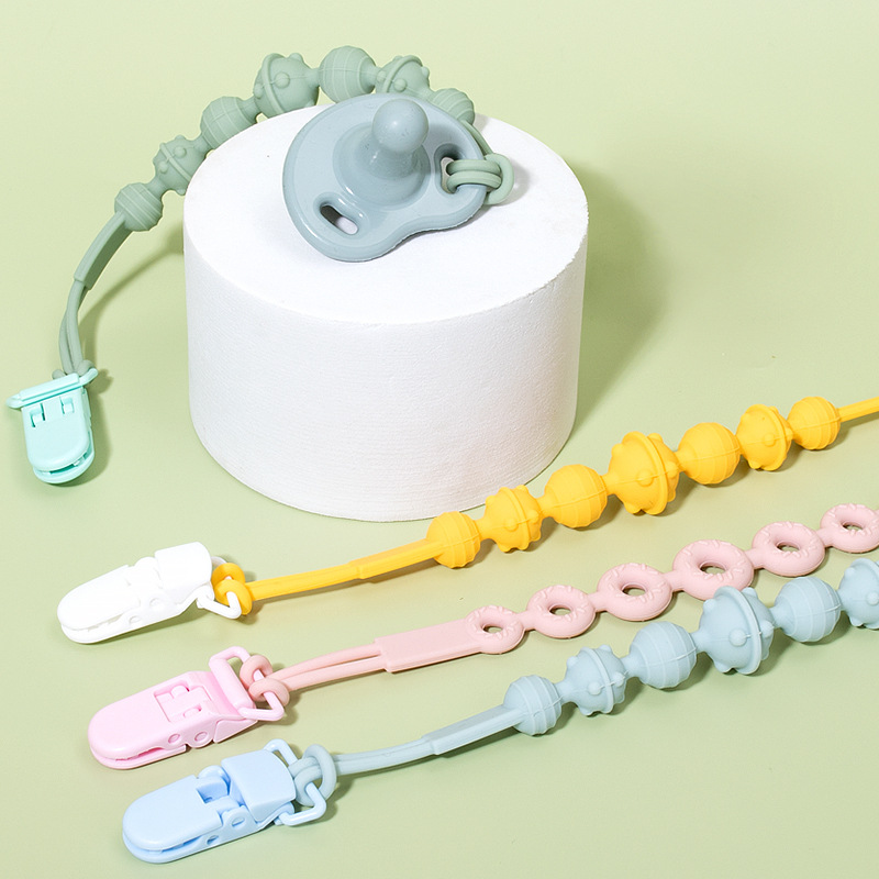 Cross-border new baby food-grade silicone pacifier chain, baby soothing teething ring, bite fun, prevent falling off, cute design Specification drawing