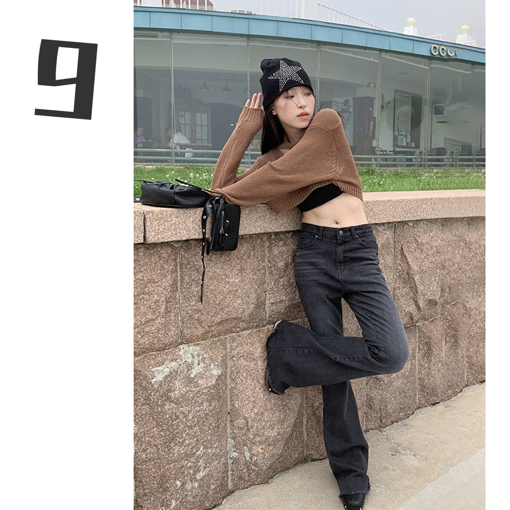 "National Trend 9hour high-waisted slightly flared jeans for women 2022 Autumn New Korean style Instagram versatile elastic slightly flared long pants.