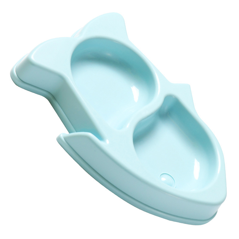 New plastic cat bowl fish-shaped cat food bowl, pet supplies, anti-tipping cat one-piece double bowl food bowl Item Picture