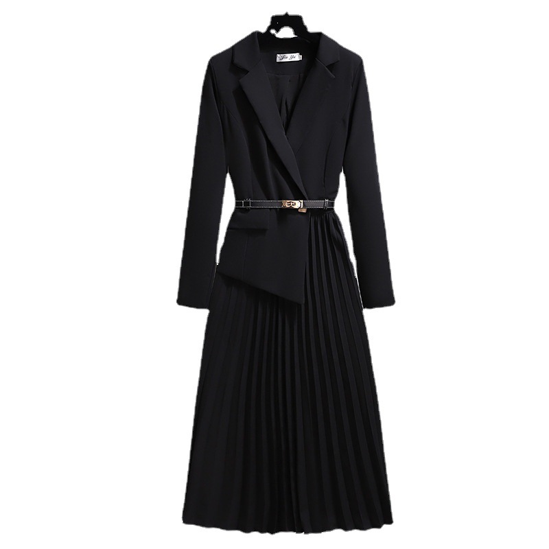 Irregularly designed French autumn dress, new pleated long dress for women, elegant blazer-style women's dress Item Picture