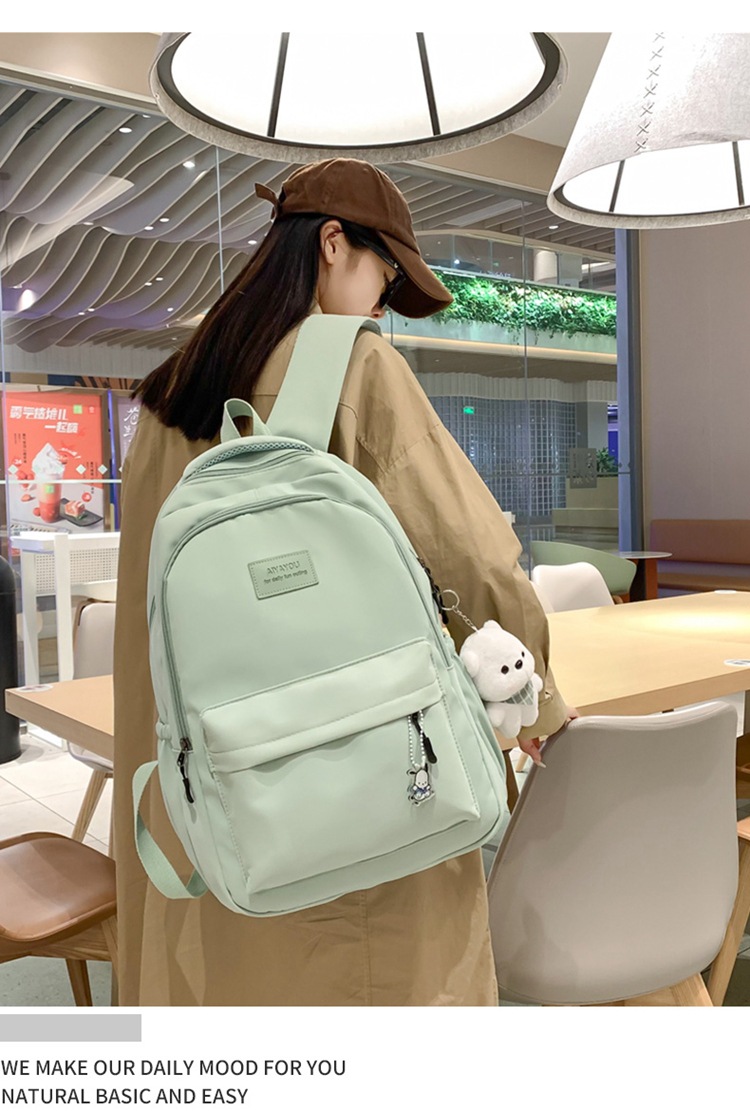 森系大容量高中大学生书包女简约百搭ins校园风双肩包女电脑背包详情8