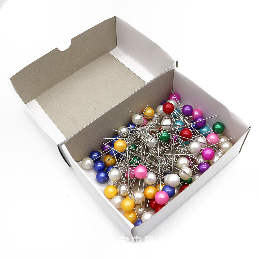 厂家批发10*65mm纸盒装大头彩色珠光针服装定裁装饰圆头珠光针