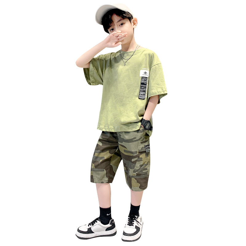 New summer children's clothing for big kids, trendy boys' sets, cool and stylish outfits. Wholesale of summer big kids' sets Item Picture