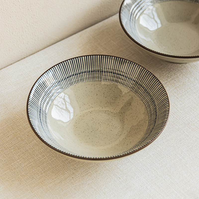 Creative line ceramic large bowls, household soup bowls, open bowls, tableware bowls, wholesale aged vegetable bowls, restaurant ramen bowls