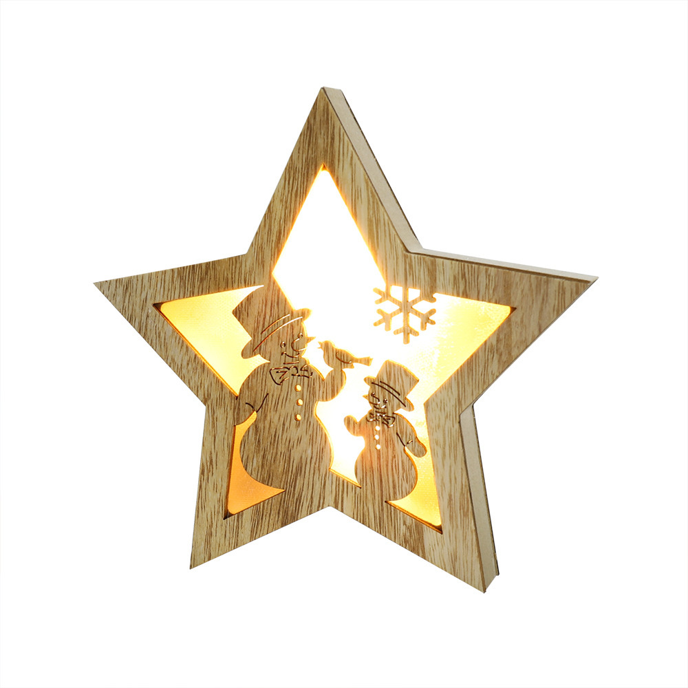 21LED Christmas Five-pointed Star Handmade Wooden Illuminated Pendant Decoration Christmas Tree Pendant Factory Direct Sales YLSD02 Item Picture