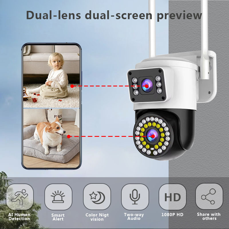 室外枪球双目摄像头高清家用wifi摄像机网络远程夜视无线监控器详情图2