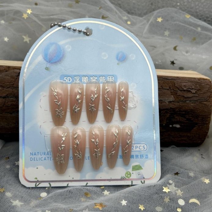 新款鎏金猫眼立体创意指甲穿戴甲假指甲美甲贴纸片盒装带钻穿戴甲