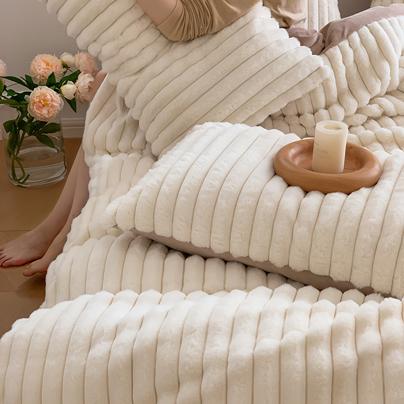 Winter thickened rabbit fleece four-piece set warm milk fleece high-end bedding Coral fleece bed sheets and duvet covers Specification image