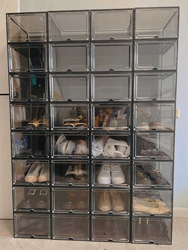 Shoebox Storage Box Transparent Acrylic High Top Shoes Sneakers Household Space Saving Plastic Shoe Cabinet Shoe Rack details Picture