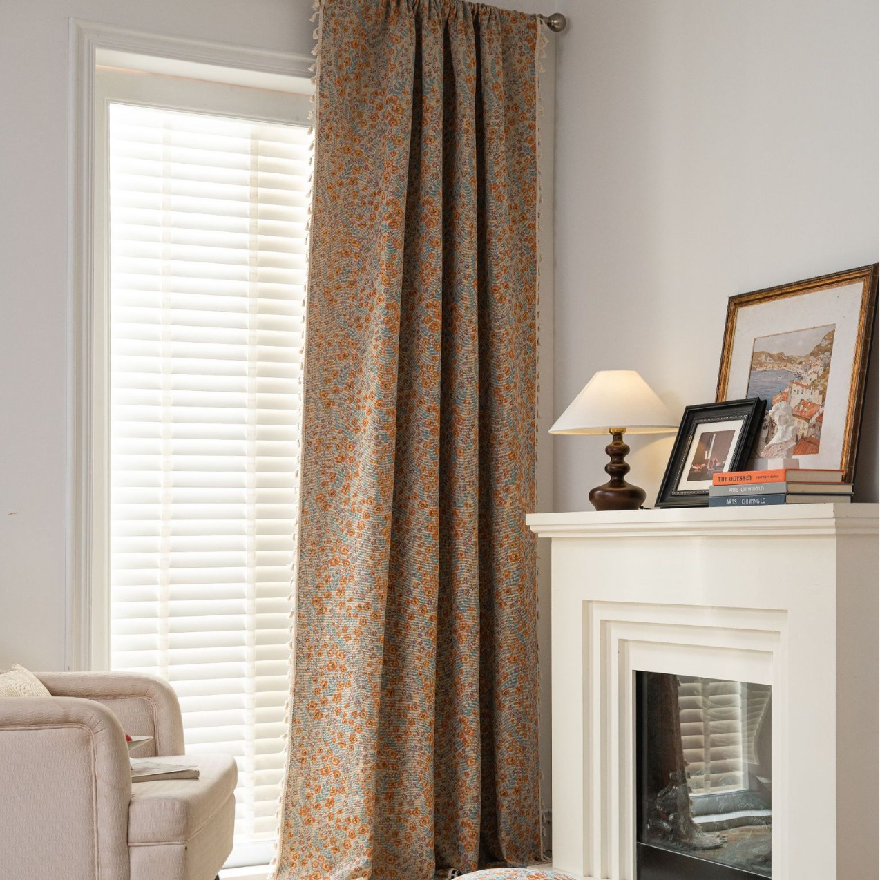 Fresh and clean finished curtains, orange floral jacquard fully blackout and heat-insulating curtains for living room and bedroom Fresh and clean finished curtains, orange floral jacquard fully blackout and heat-insulating curtains for living room and bedroom