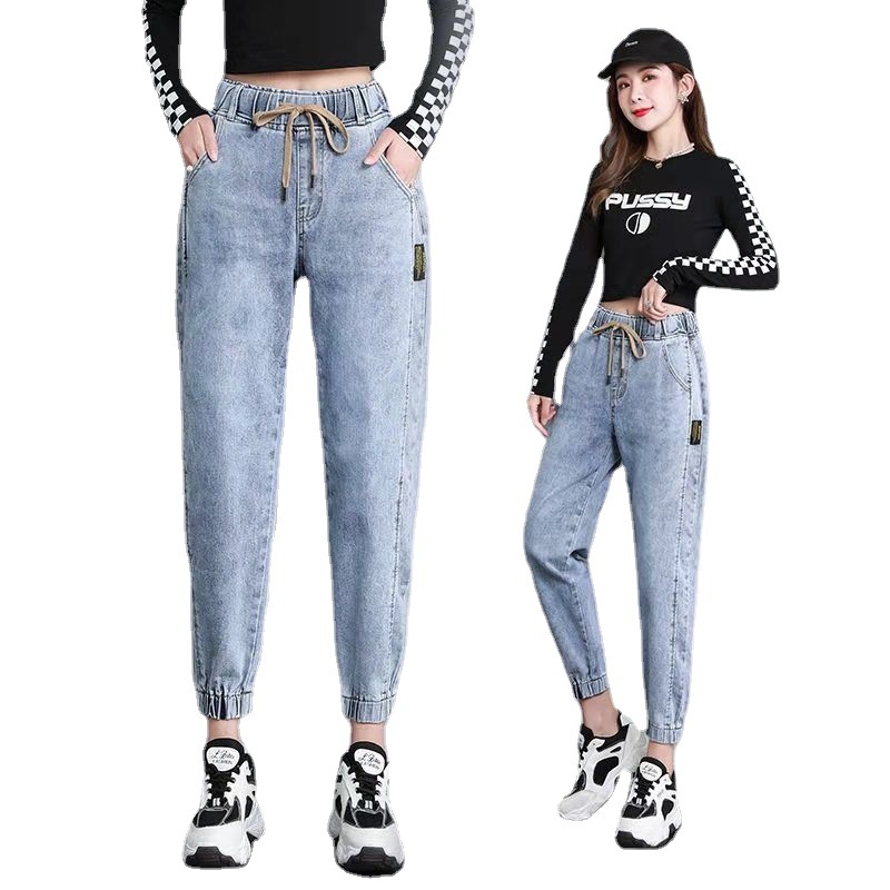 2022 Summer New women's denim trousers, Korean style loose and versatile Haren wide-leg pants, foreign trade women's dad pants Item Picture