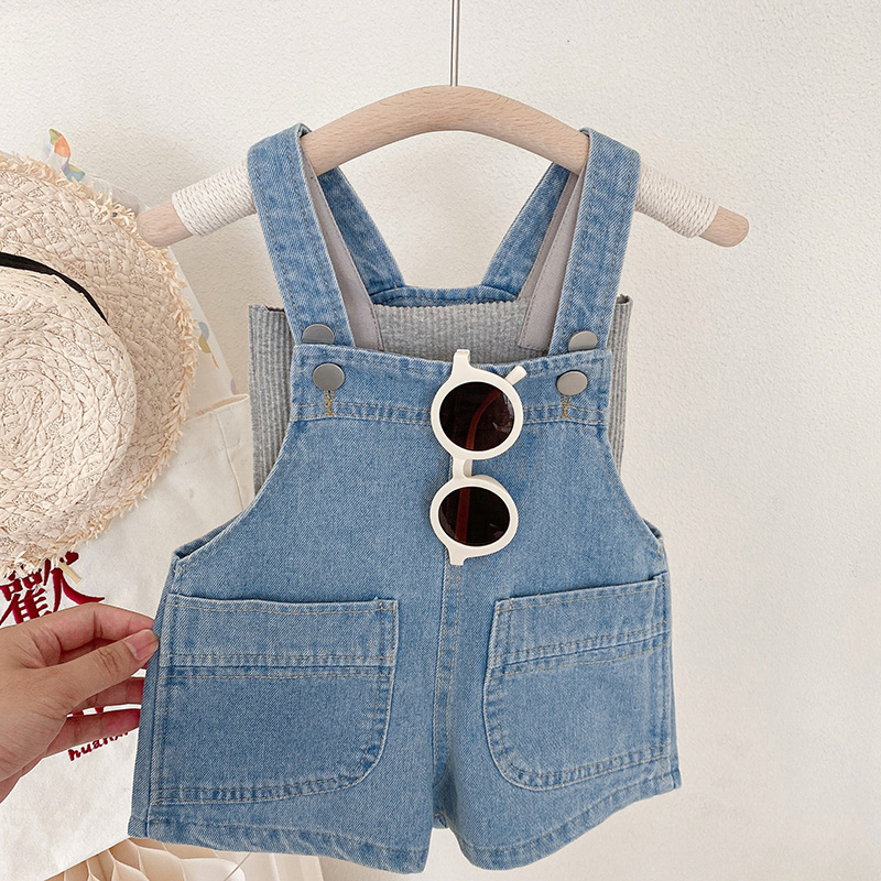 Boys' denim overalls, shorts, Korean children's clothing, girls' loose capri pants, girls' casual pants, summer clothing