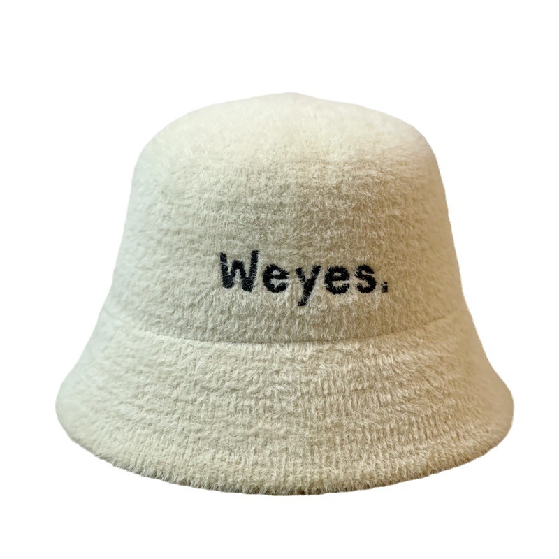 New Hat For Women Autumn-Winter Plush Warm Fisherman Hat Embroidered Letter Mink Hair Top Hat Cover Face Bucket Hat Basin Hat Item Picture