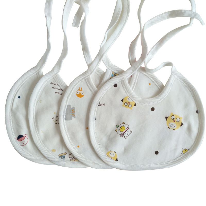 Newborn baby saliva wipes, baby pure cotton bibs, baby eating bibs, mask-style round cartoon tie bibs Item Picture