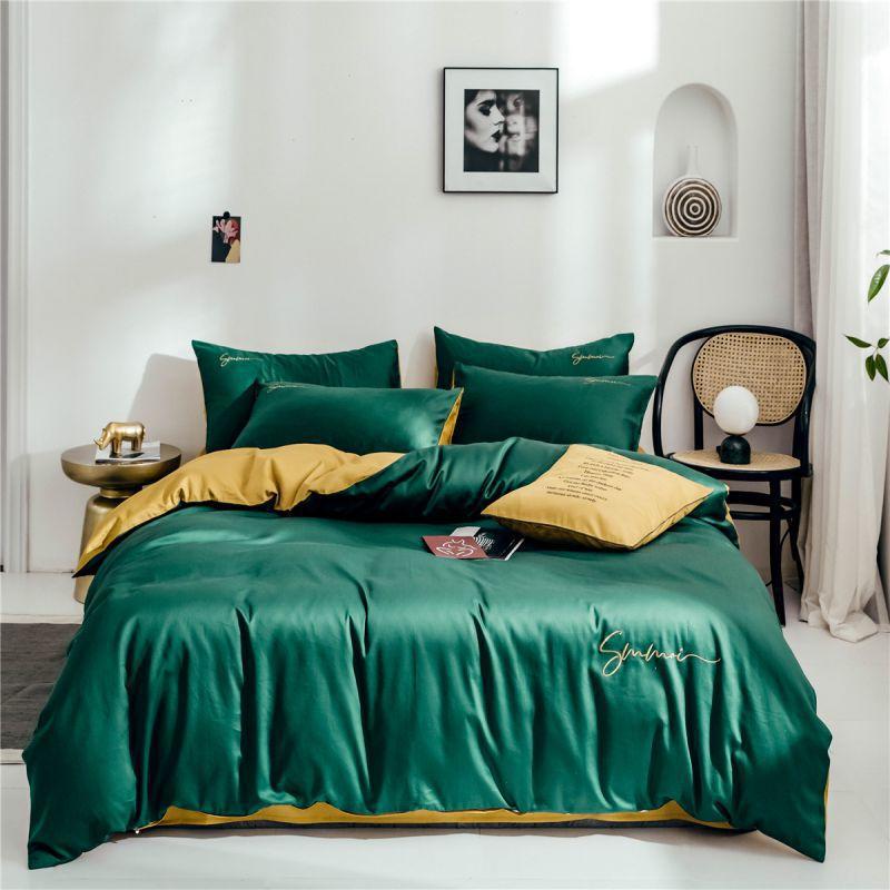 Dark green 60s long-staple cotton solid color two-piece four-piece set, pure cotton simple solid color two-piece bedding, skin-friendly for naked sleep, 6*7 details Picture