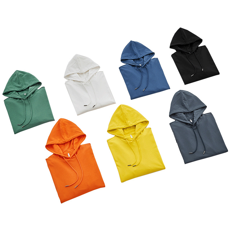 300g solid color heavyweight autumn and winter pure cotton men's hoodie with a cap, candy-colored loose round-neck hoodie, a thin trendy brand for men Item Picture
