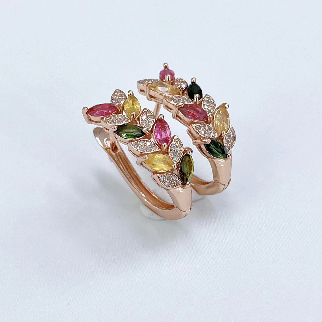 Wholesale Korean version 925 silver electroplated rose gold inset tourmaline women's high-end, niche and individual earrings. Random color Application Scenario