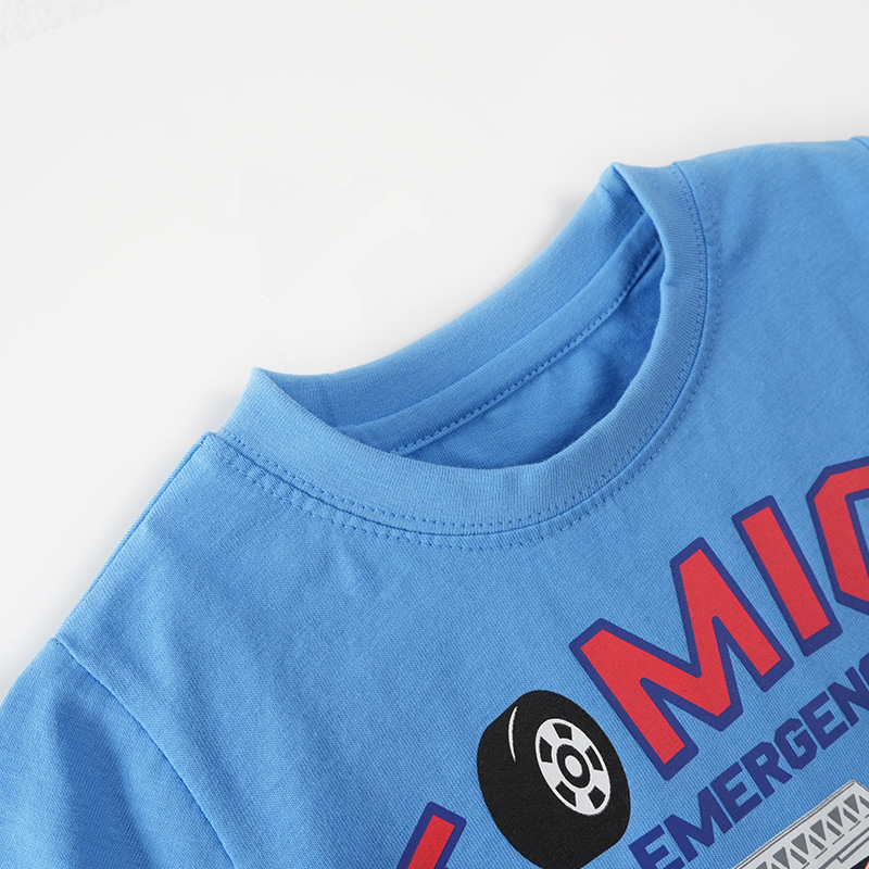 Japanese-style summer T-shirts for boys, pure cotton baby boy cartoon car pattern short-sleeved shirts, half-sleeved tops, thin children's clothing details Picture
