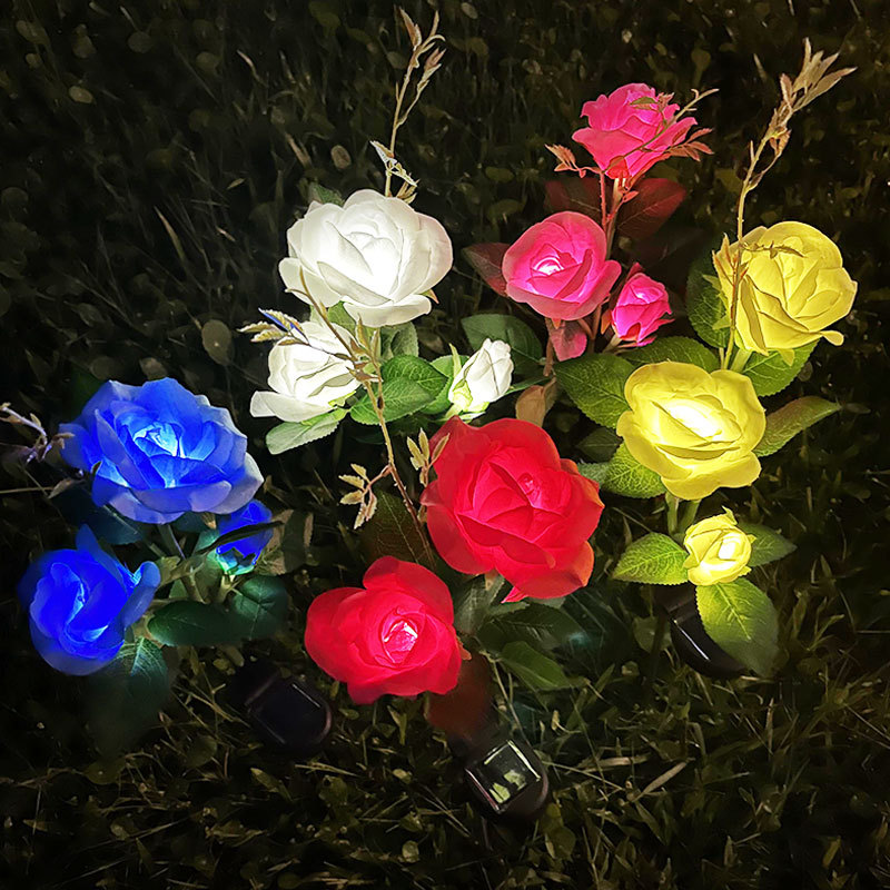 Cross-Border Led Simulation Rose Solar Lamp Garden Garden Outdoor Waterproof Lawn Decorative Landscape Lights details Picture