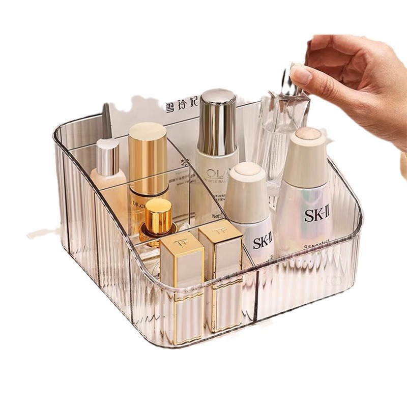 The transparent cosmetic storage box on the desk exudes a high-end feel. The light luxury acrylic dressing table storage box and pen holder are suitable for office use Item Picture