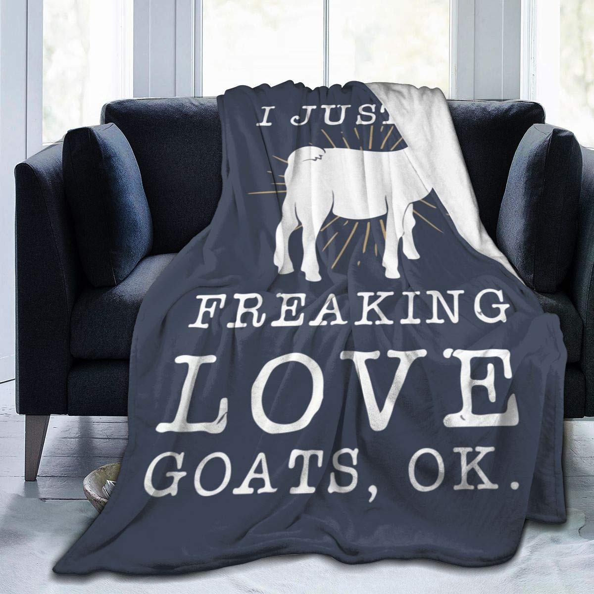 跨境印花法兰绒毛毯I just Freaking Love Goats外贸午睡字母绒毯图