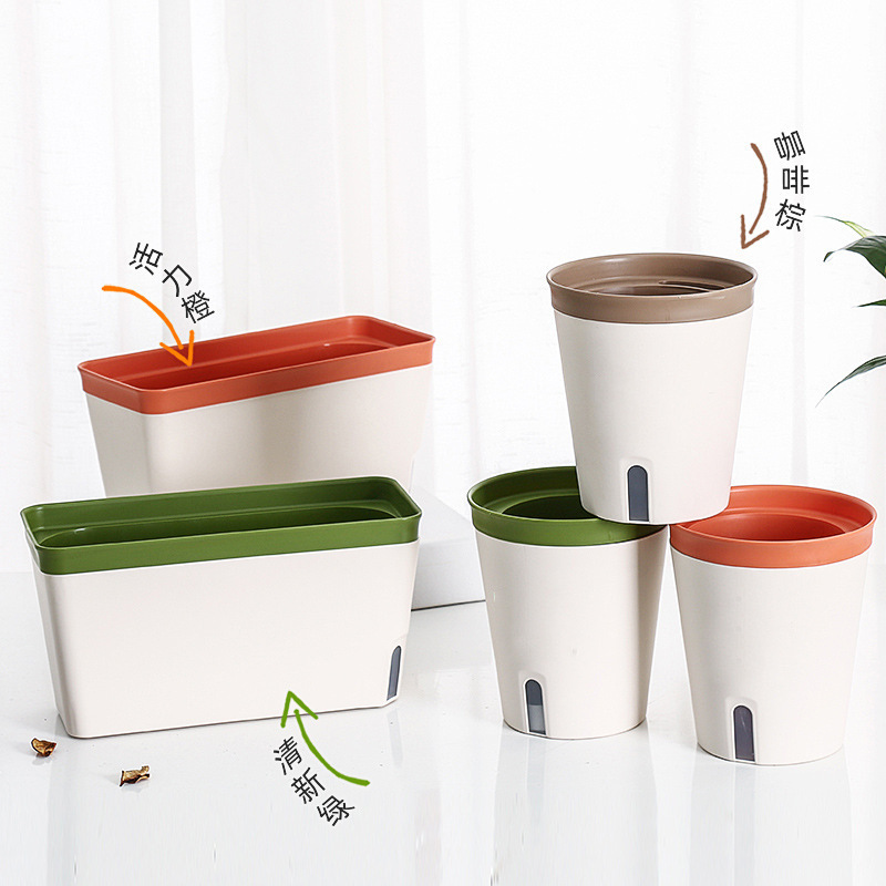 Japanese Green Gardening Lazy Flowerpot Plastic Resin Automatic Absorbent Flowerpot Office Desktop Green Flower Pot details Picture