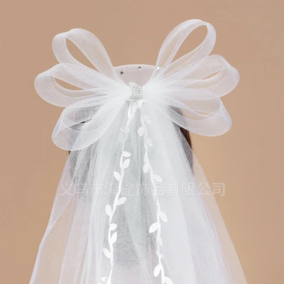 Cross - border super fairy bow super fairy veil bridal tiara wedding yarn photography props manufacturers for direct supply thumbnail