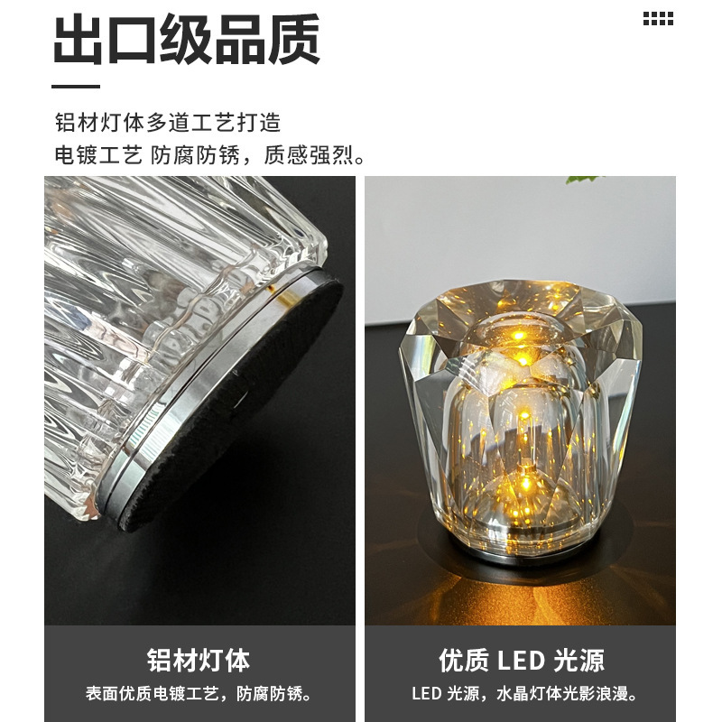Nordic cross-border crystal desk lamp, usb wireless charging led creative touch ambient desk lamp for bar and restaurant bedside Application Scenario