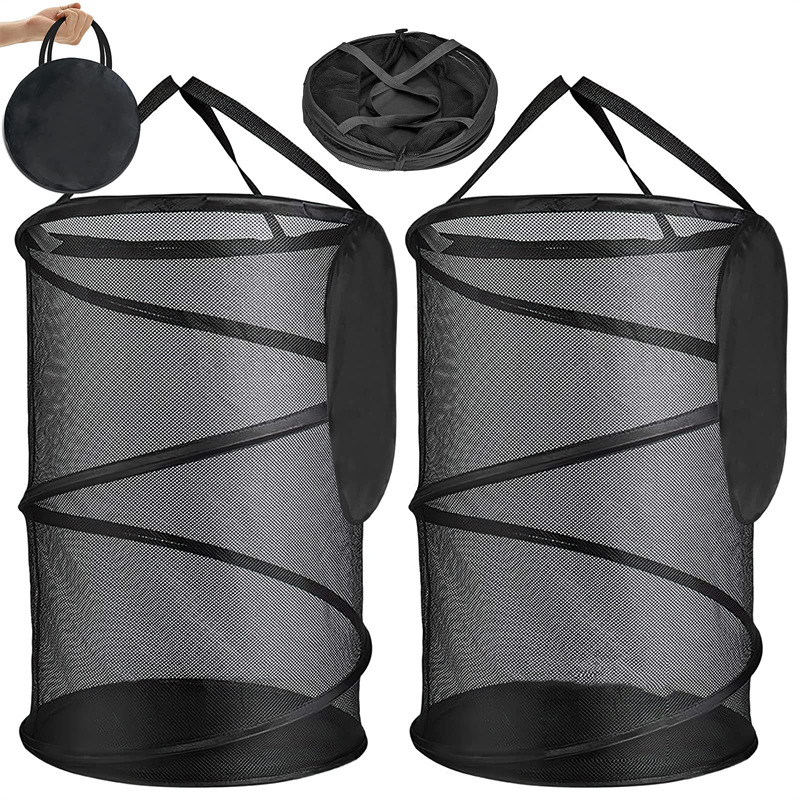 Portable Foldable Laundry Basket Amazon Breathable Mesh Cloth Hand Laundry Basket Laundry Toys Organizer Bucket details Picture