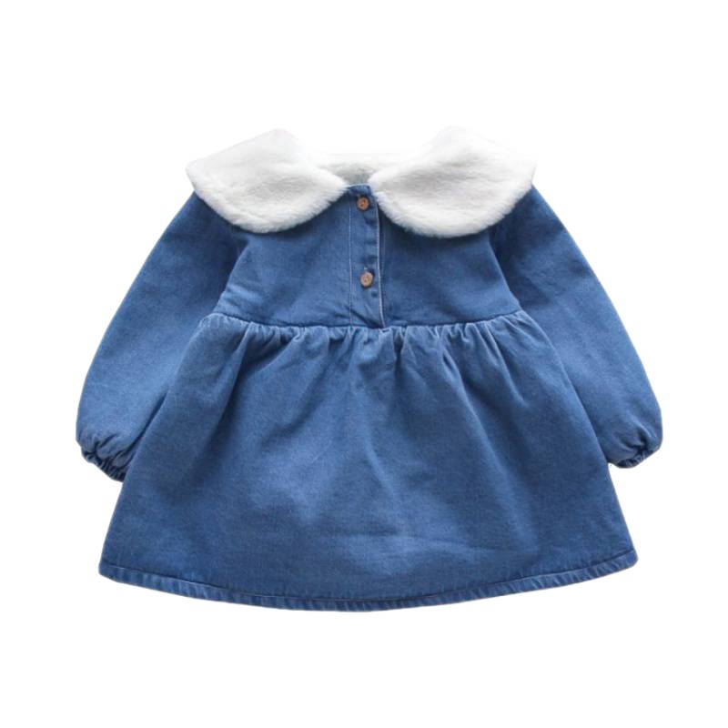 Girls' fleece denim dress for autumn and winter, a stylish princess dress for children aged 1-5 Item Picture