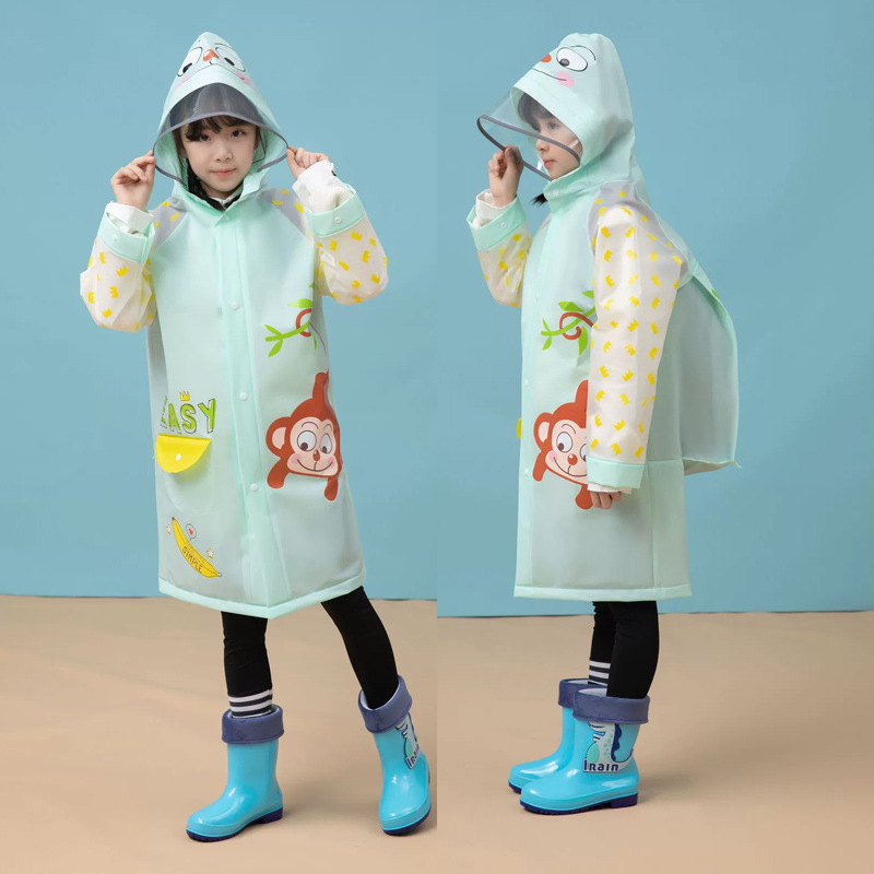 New Children's Raincoat With Backpack Position Eva Children's Raincoat Reflective Strip Thickened One-Piece Raincoat Animal Pattern details Picture