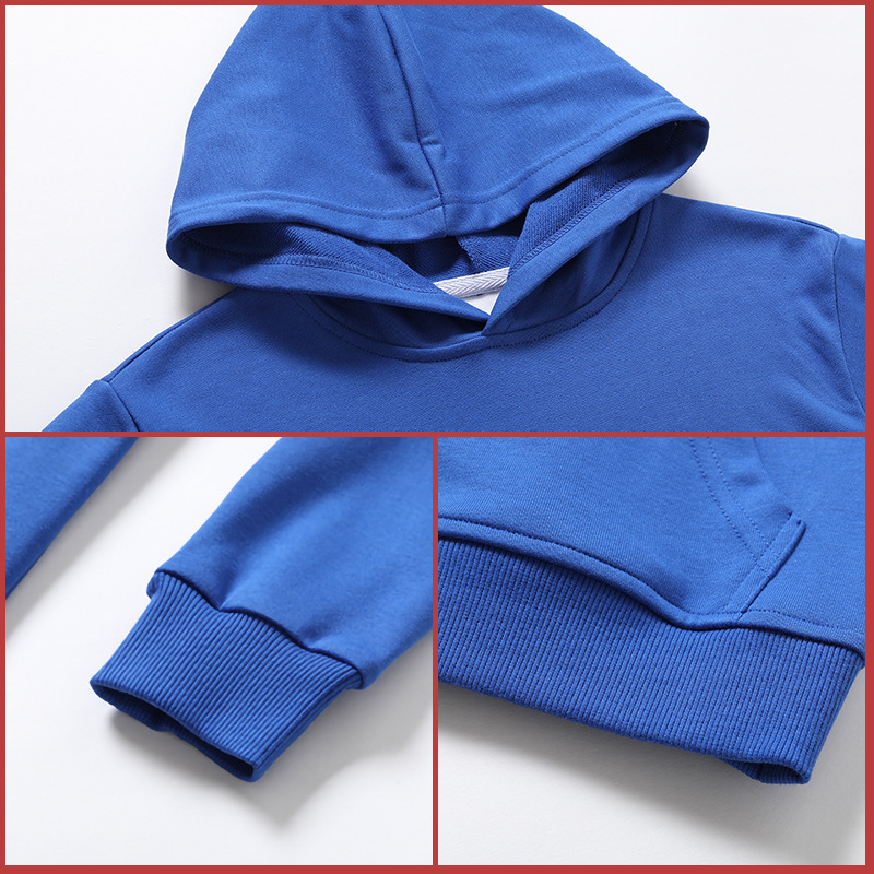 Girls' hoodie, autumn light plate pocket, girls' middle and senior children's pullover, loop cotton jacket, solid color boys' sports hoodie details Picture