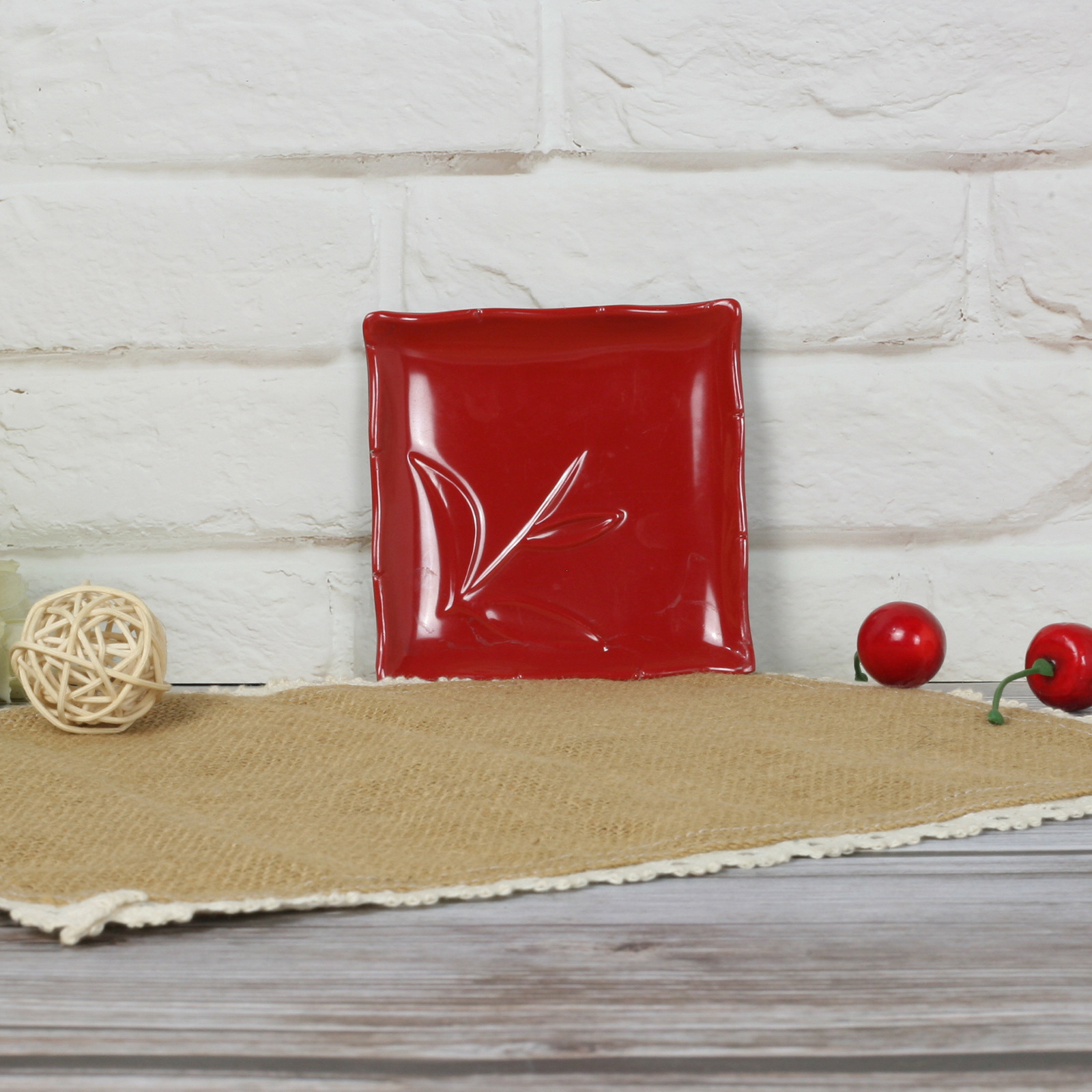A5 Red Melamine Square Plate Steaming Plate Heating Plate Food Plate Canteen Plate Special Western Food Plate Commercial Specification drawing