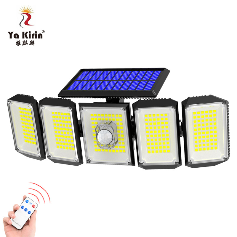 2022 amazon nuevo solar wall lamp cinco cabezas giratorio humano sensor luz al aire libre a prueba de agua patio luz de calle Item Picture