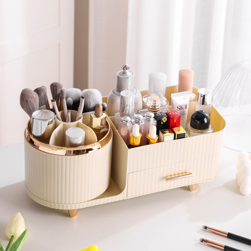 跨境化妆品收纳梳妆台旋转置物架化妆刷收纳筒口便捷盒桌面收纳