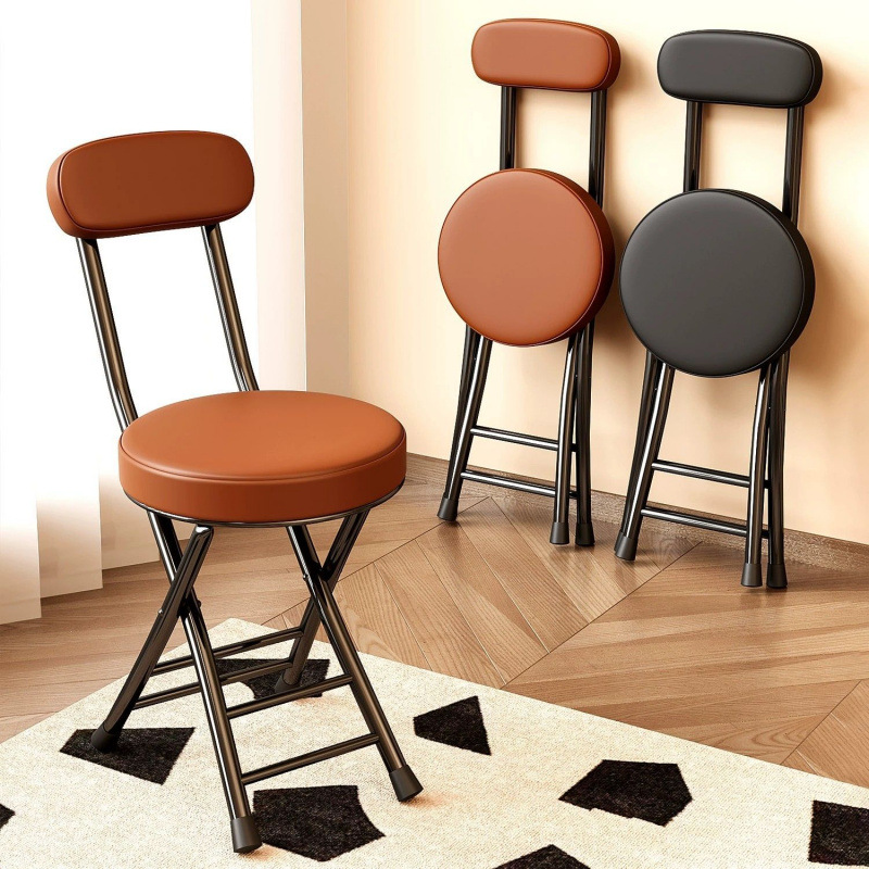 折叠椅软包靠背家用餐椅便携大学生宿舍椅子阳台休闲折凳小圆凳子