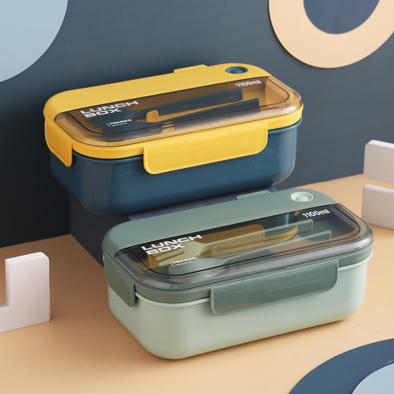 Morandi Rectangular Flat Cover Multi-Compartment Student Lunch Box Office Sealed Compartments Lunch Box Portable Bento Box Specification drawing