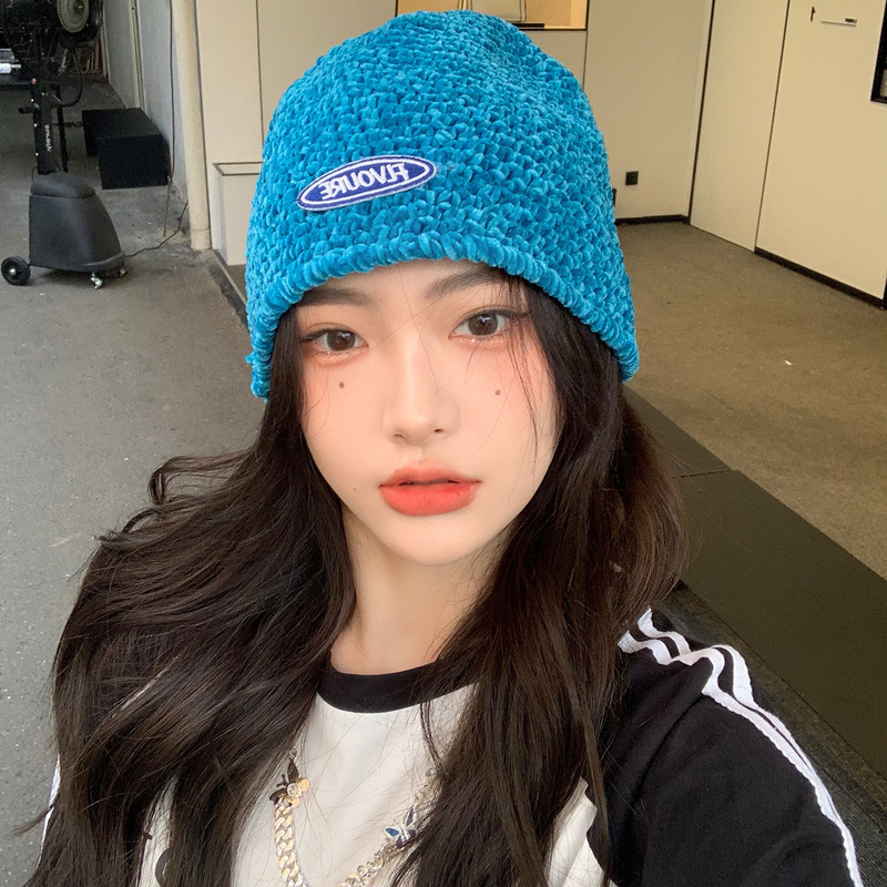 Porridge Coco Chenille hat for women, autumn and winter woolen hat, hand-knitted basin hat, straight tube, face-showing little fisherman hat for women
