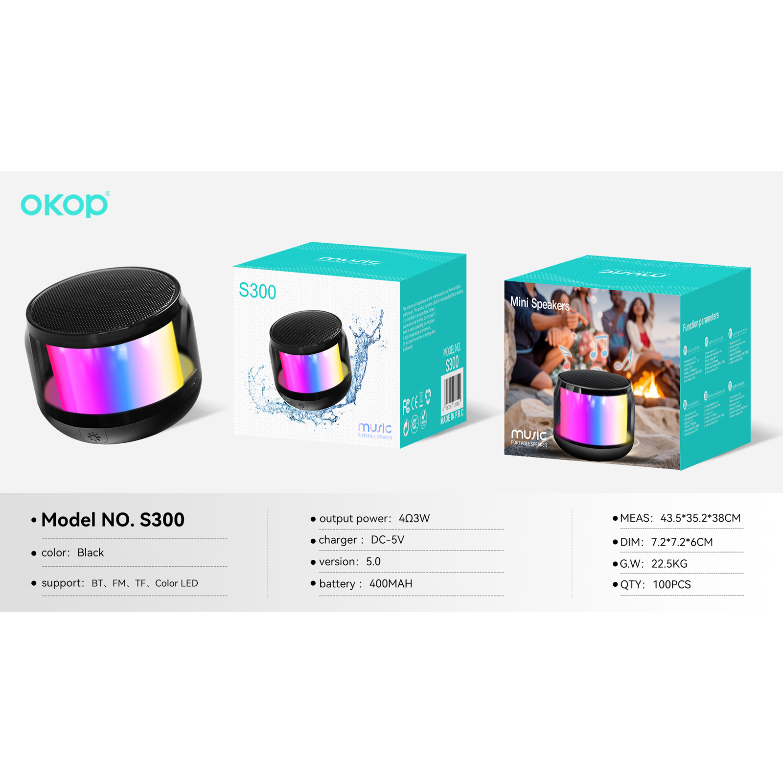 S300 Bluetooth speaker, mini portable, sci-fi, cool light, multi-functional wireless outdoor subwoofer, small speaker Item Picture