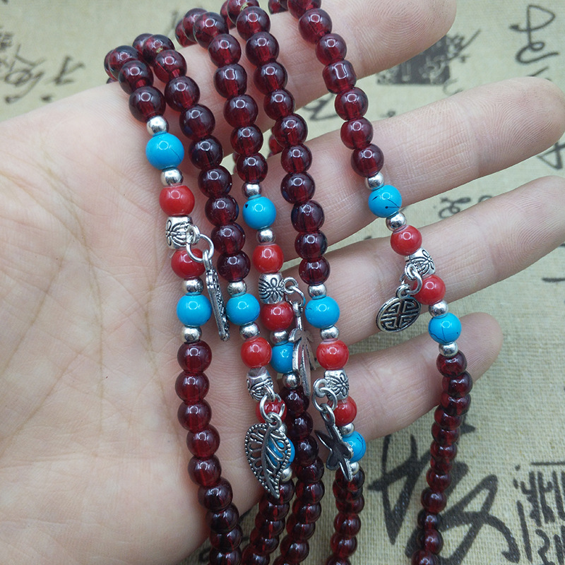 6mm garnet imitation three-circle bracelet, ethnic style multi-circle bracelet, Buddhist prayer beads, cultural and artistic jewelry, live-streaming supply benefits Application Scenario