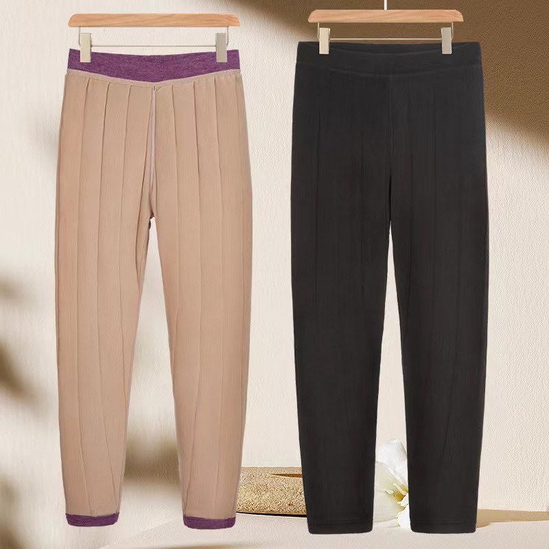 445G Autumn And Winter Super Thick Warm Cotton Pants Breathable Elastic Pants Men And Women's Ground Wool Warm Heart Fleece Middle-Aged And Elderly Leggings details Picture