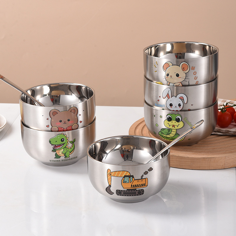 Cartoon Cute Children's Stainless Steel Bowl Food Grade 12 Zodiac Baby Heat Insulation Double Household Eat Rice Bowl To Prevent Falling Specification drawing