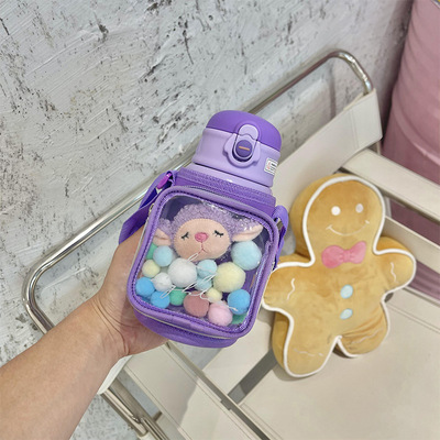 Cartoon Strap Cloth Cover Water Cup Latch Lid Children Cup Two Lid Insulated Cup Small Bag Children Insulated Pot