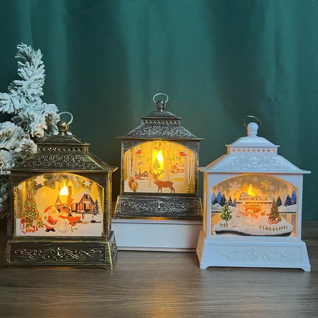 Christmas New Big Flat Small Wind Lamp European Pattern Candle Light Led Night Light Tabletop Scene Decoration