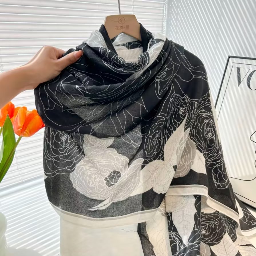 New Warm Silk Scarf Floral Print Neck Long Scarf Spot Cotton And Hemp Scarf All Shawl Female Foreign Trade Wrap Headscarf Specification drawing