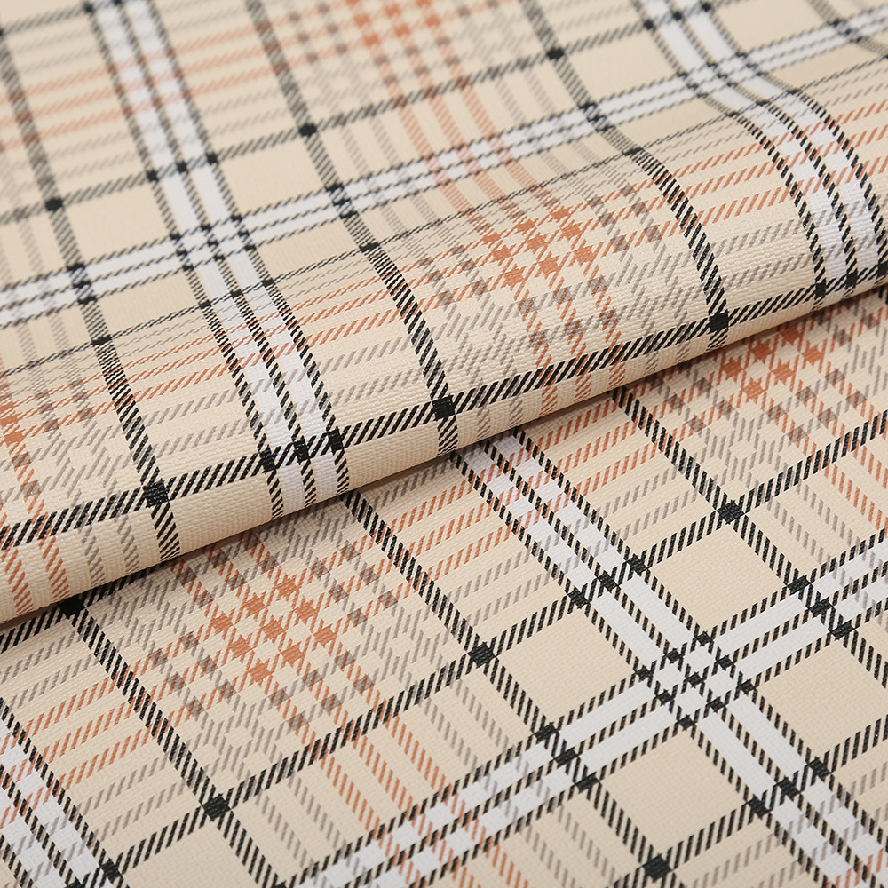 Multi-line plaid woolen sole leather pvc woolen sole transfer film printing diy cosmetic bag fabric wholesale Specification drawing