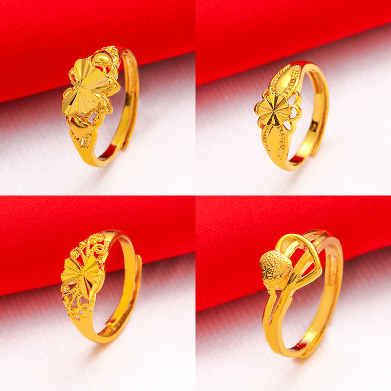 2021 new live-streamed 24K simulated gold jewelry for women, rose ring, Vietnamese sand gold ring wholesale details Picture