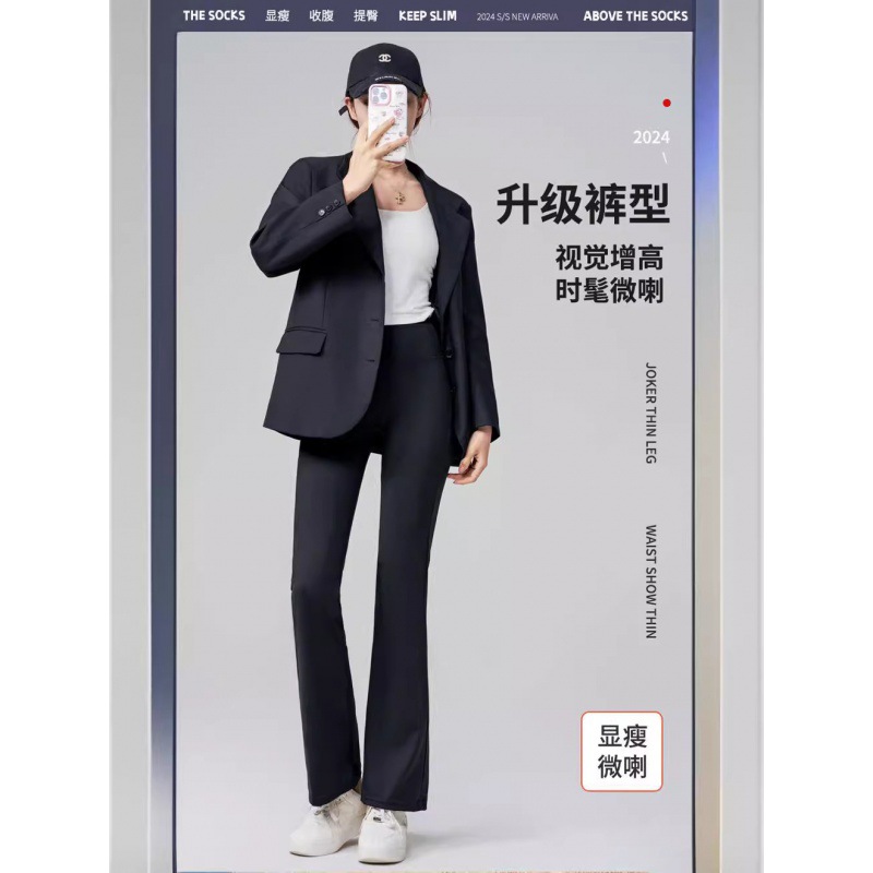 Shark pants, slightly flared leggings, women's pockets, tight, thin, high-waisted, belt-cinching and hip-lifting black gold Barbie flared pants Specification image