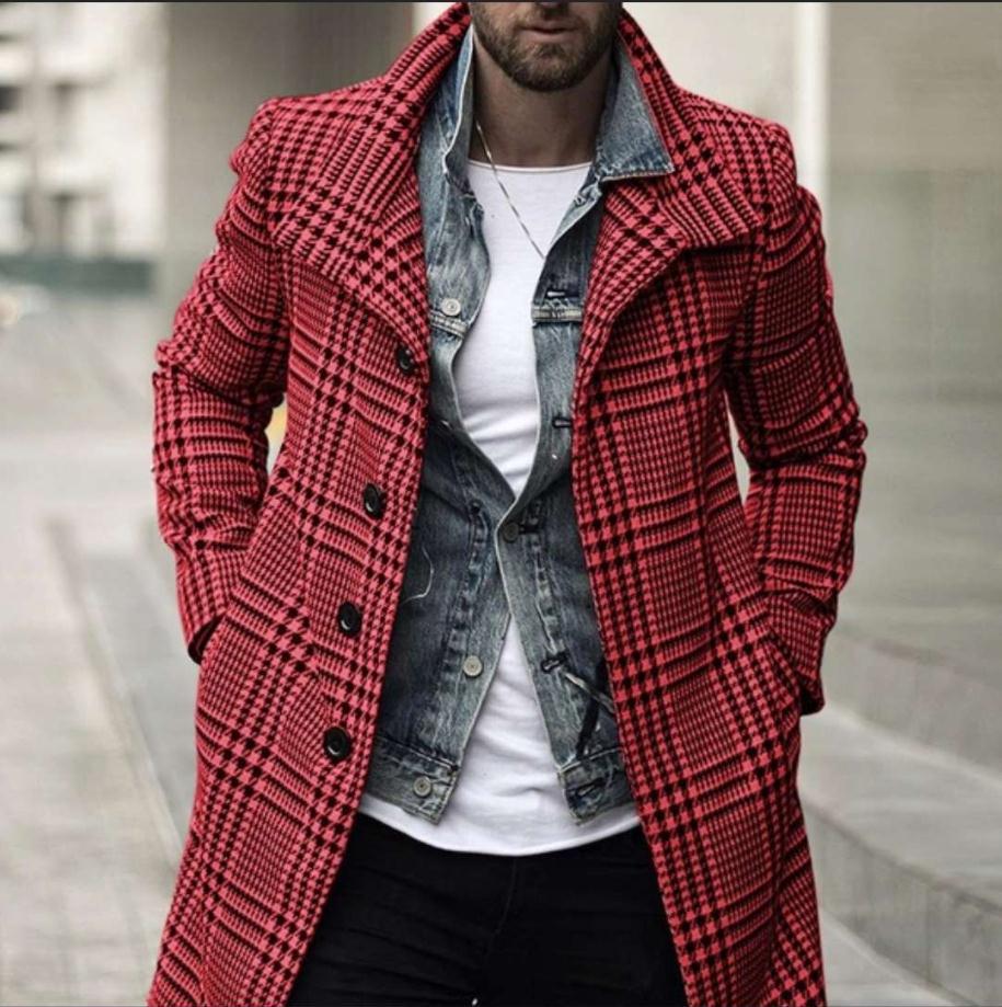 wish, an independent AliExpress store, is offering a new fashion and trendy mid-length trench coat with a lapel, single-breasted checkered design Item Picture